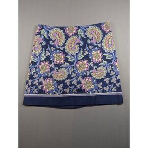 Talbots Navy Paisley Floral Cotton Blend Side Zip Mini Skirt Womens 14